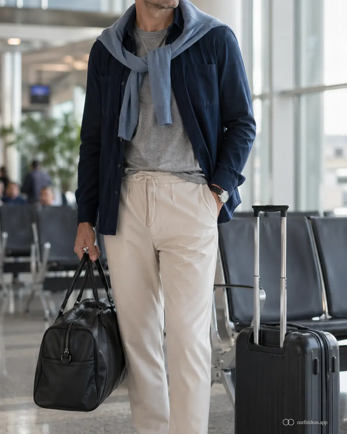 looks para el aeropuerto: día con capas con conjunto completo, zapatos prácticos y accesorios pensados para la escena