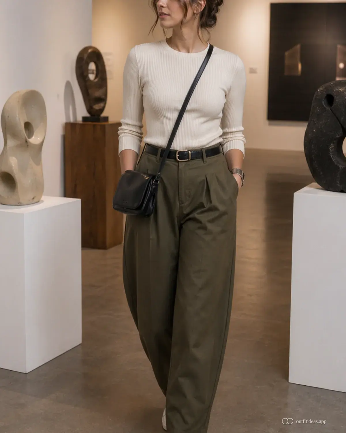 Outfit-Ideen für die Kunstgalerie polierte Variante mit komplettem Outfit, praktischen Schuhen und passenden Accessoires