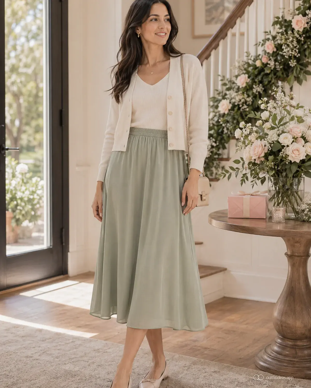 baby shower outfit ideas layered day with a complete outfit, practical shoes, and scene-ready accessories