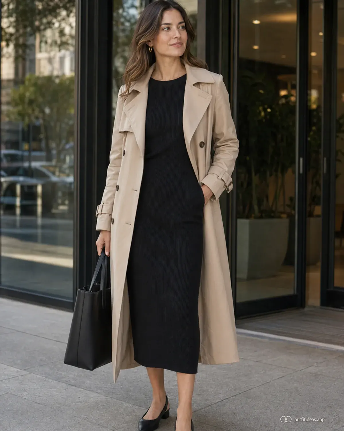business casual outfit ideas weather plan with a complete outfit, practical shoes, and scene-ready accessories