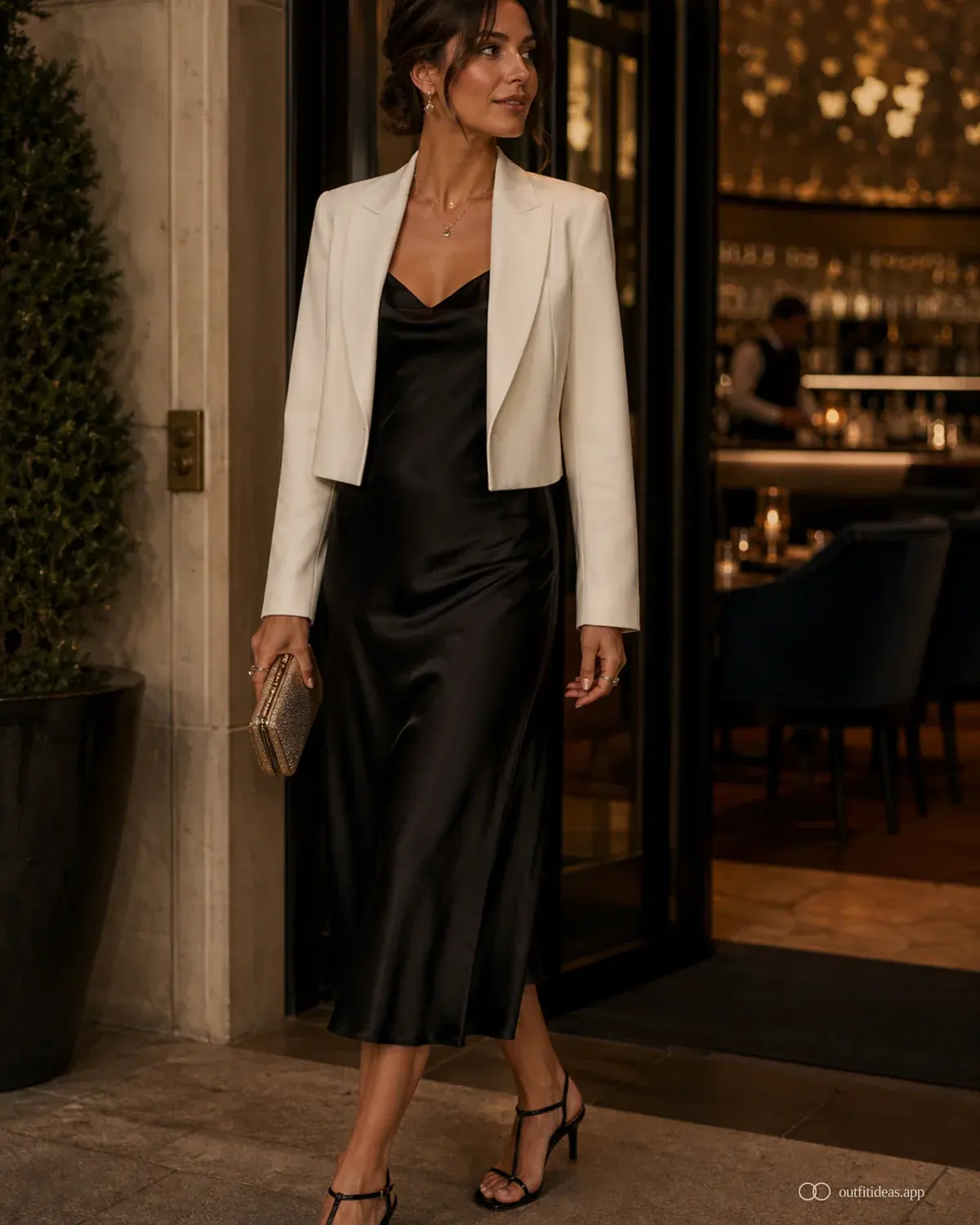cocktail party outfit ideas hero image with a complete outfit, practical shoes, and scene-ready accessories