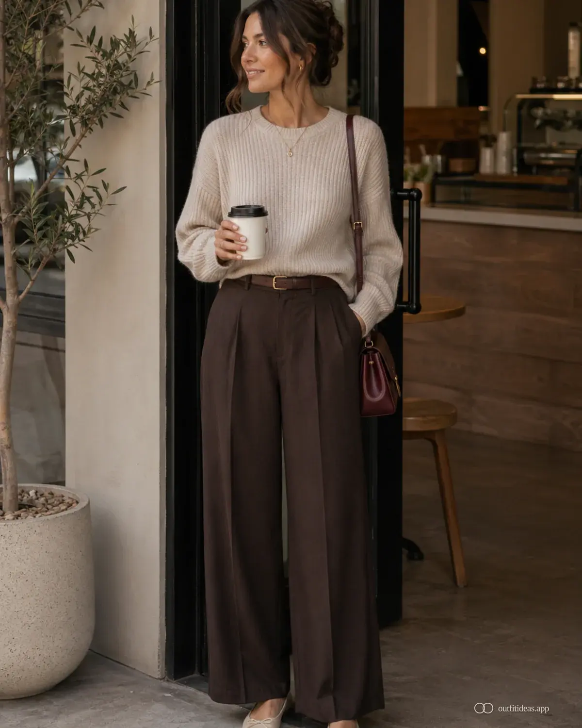 coffee date outfit ideas weather plan with a complete outfit, practical shoes, and scene-ready accessories
