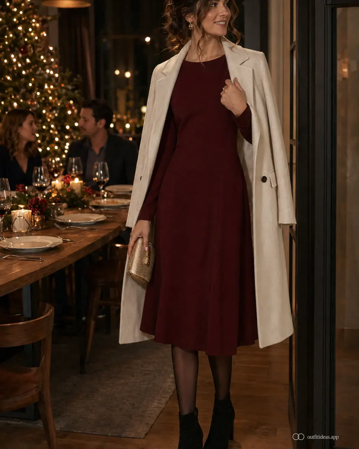 dinner party outfit ideas repeat outfit with a complete outfit, practical shoes, and scene-ready accessories