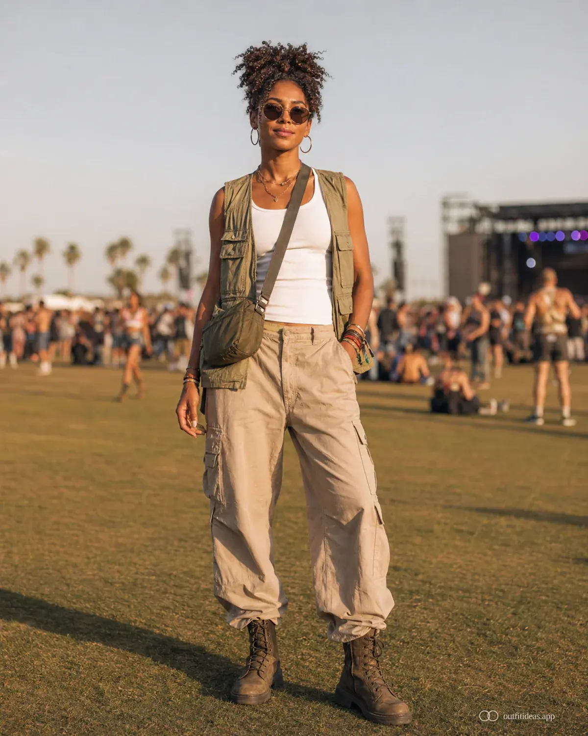 Imagen principal de looks para festivales con conjunto completo, zapatos prácticos y accesorios pensados para la escena