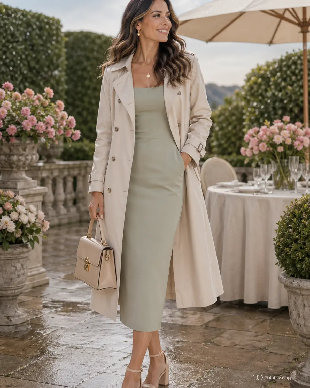looks para una garden party: plan según clima con conjunto completo, zapatos prácticos y accesorios pensados para la escena