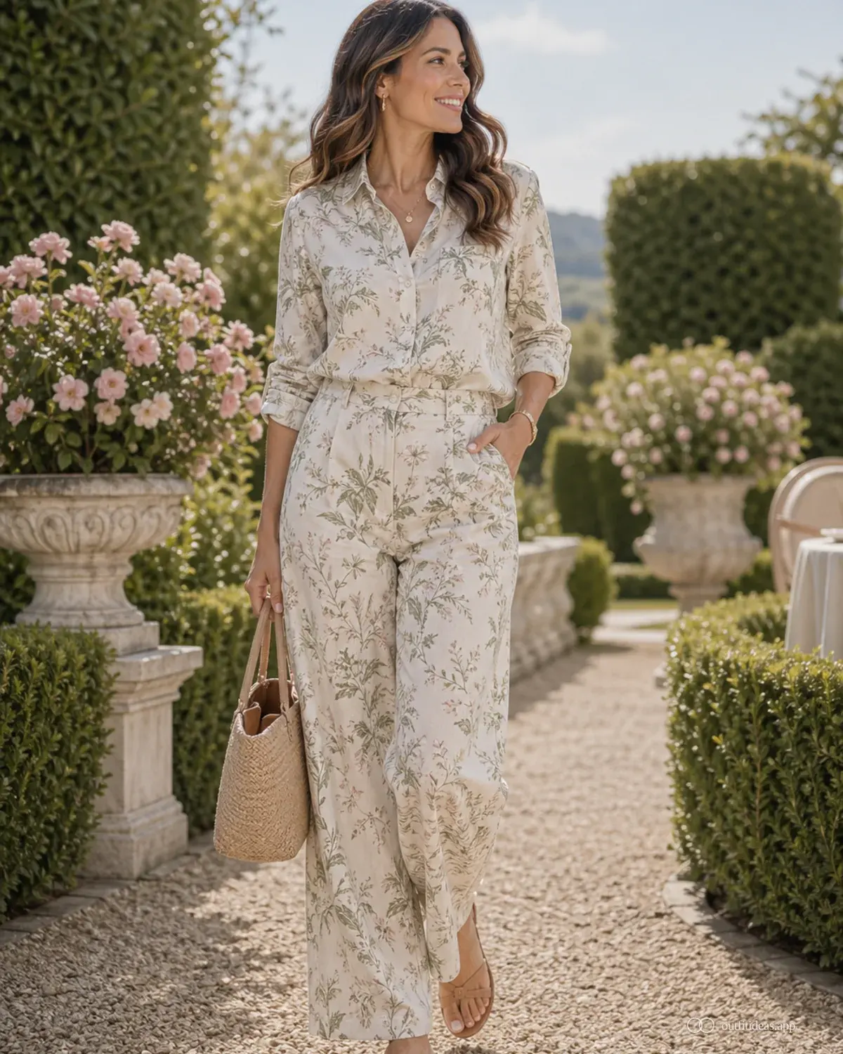 looks para una garden party: look para repetir con conjunto completo, zapatos prácticos y accesorios pensados para la escena