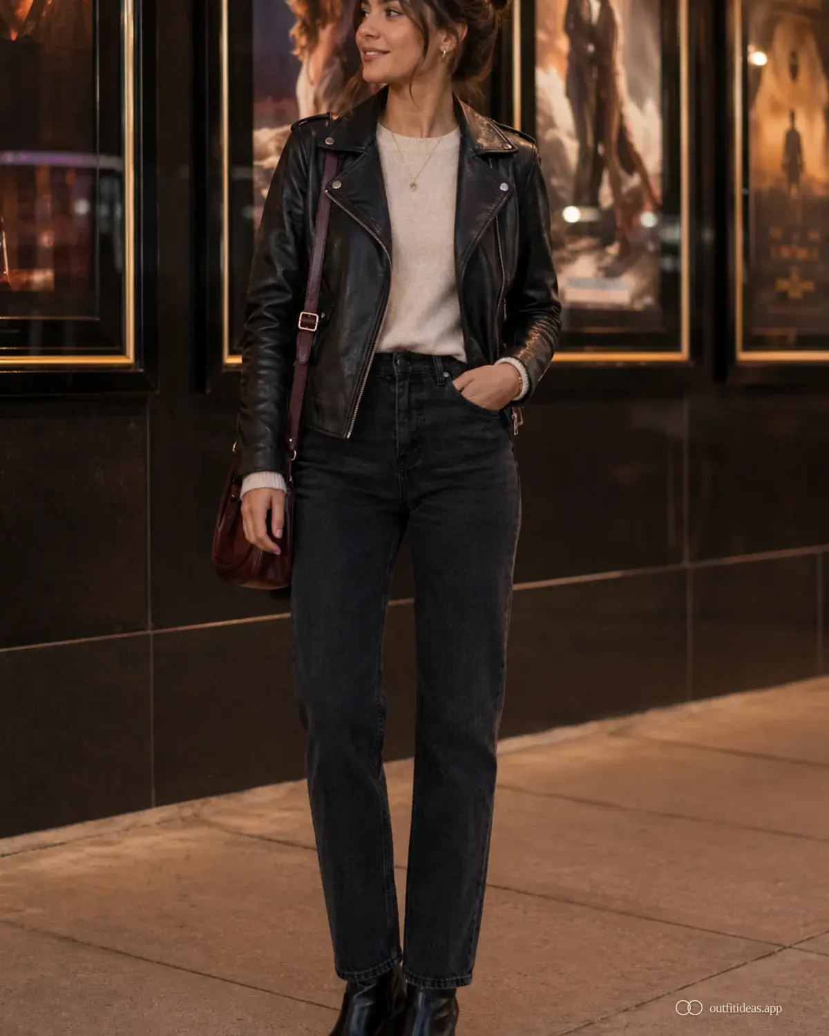 idées de tenues pour soirée cinéma – formule signature avec une tenue complète, des chaussures pratiques et des accessoires adaptés à la scène