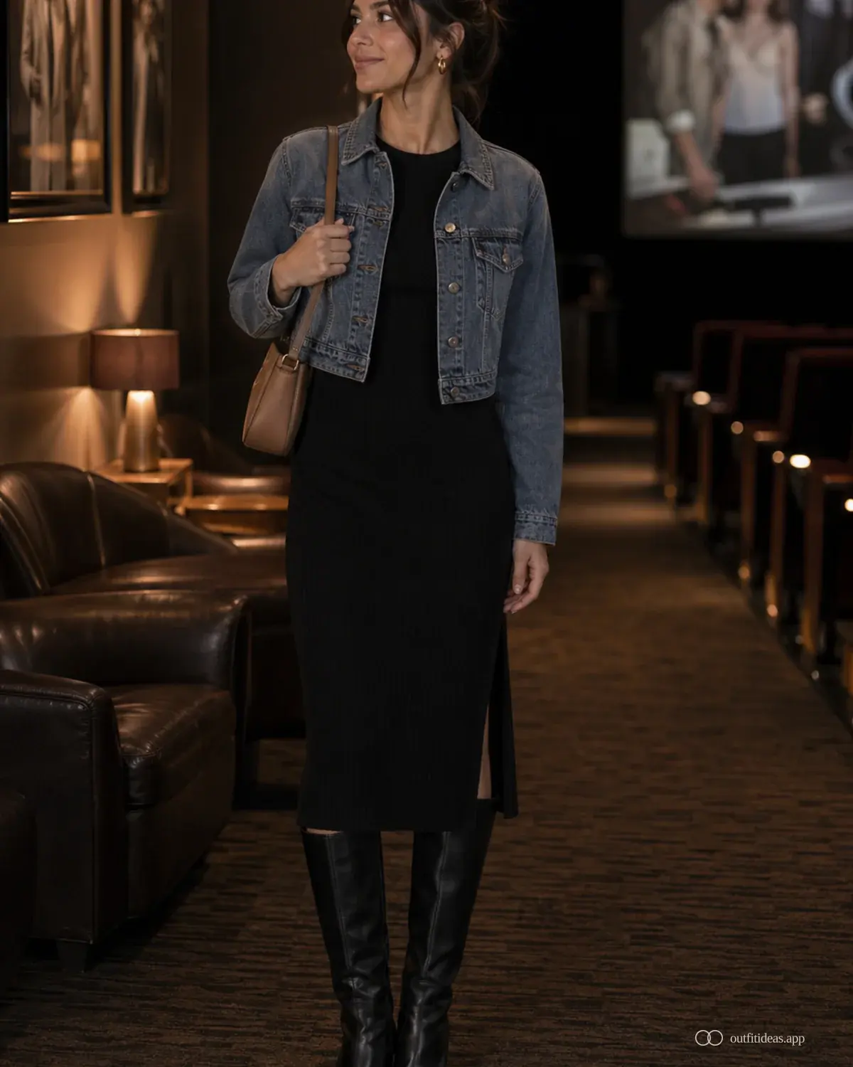 idées de tenues pour soirée cinéma – contraste doux avec une tenue complète, des chaussures pratiques et des accessoires adaptés à la scène