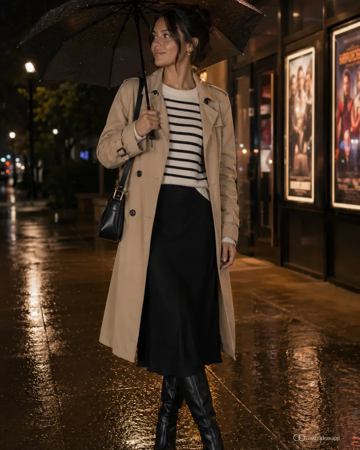 idées de tenues pour soirée cinéma – tenue à reporter avec une tenue complète, des chaussures pratiques et des accessoires adaptés à la scène