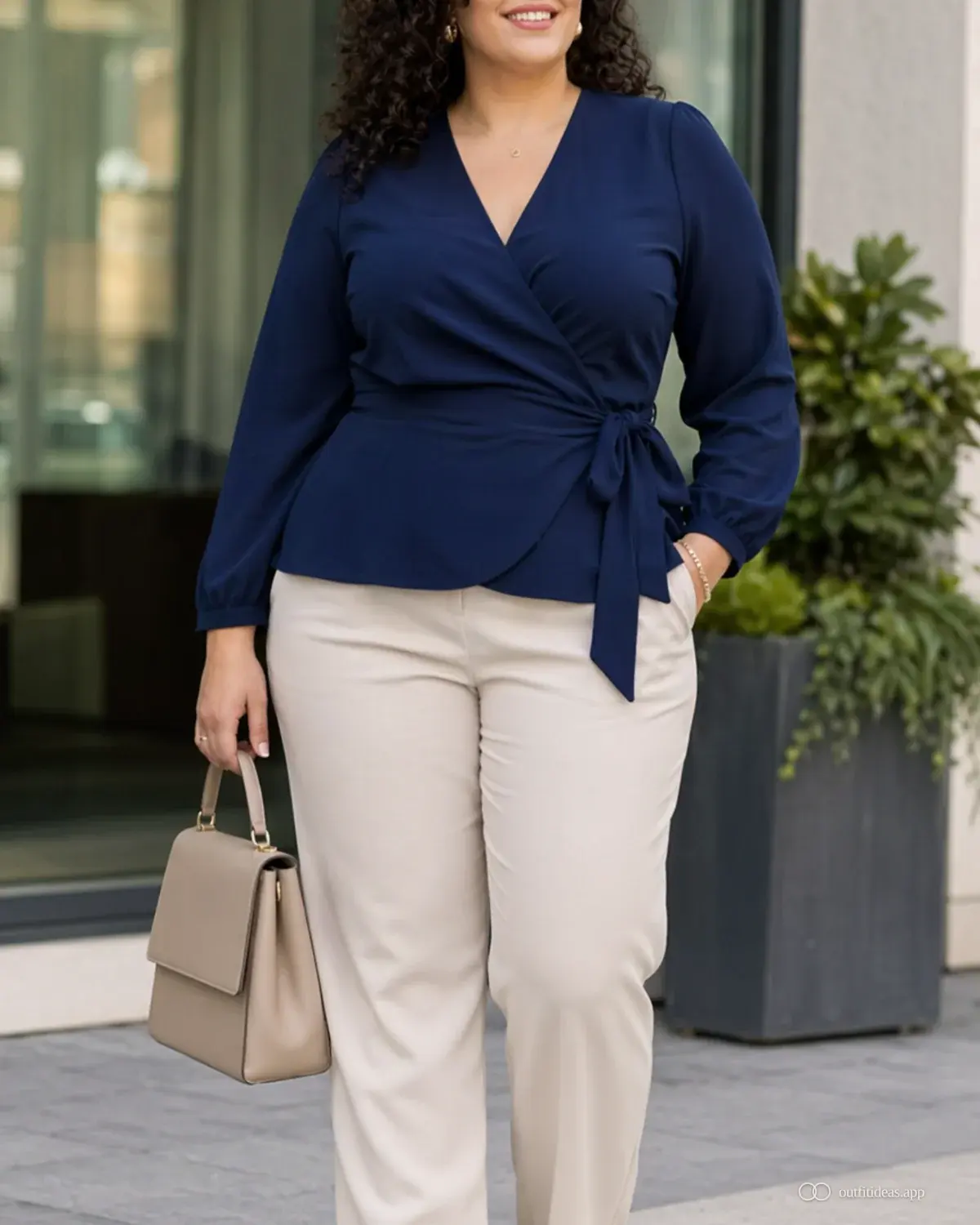 Outfit-Ideen für Frauen weicher Kontrastlook mit komplettem Outfit, praktischen Schuhen und passenden Accessoires