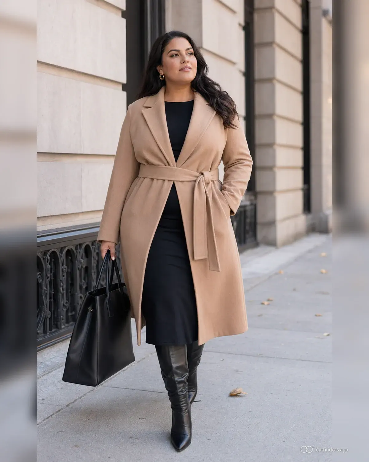 looks talla grande: look principal con conjunto completo, zapatos prácticos y accesorios pensados para la escena