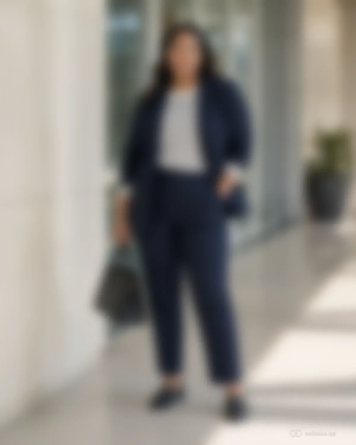 looks talla grande: look de contraste suave con conjunto completo, zapatos prácticos y accesorios pensados para la escena