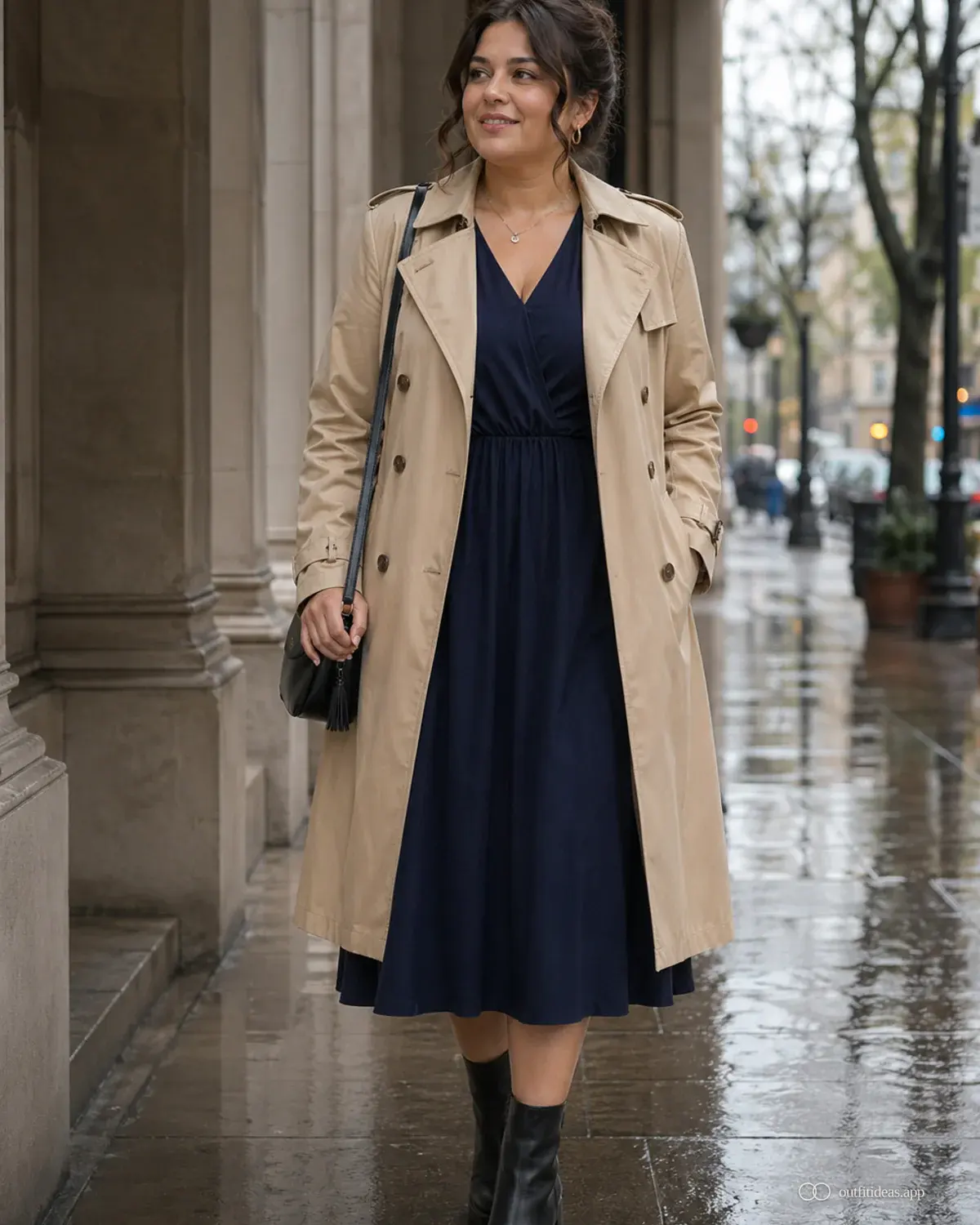Outfit-Ideen für Regentage Kernformel mit komplettem Outfit, praktischen Schuhen und passenden Accessoires