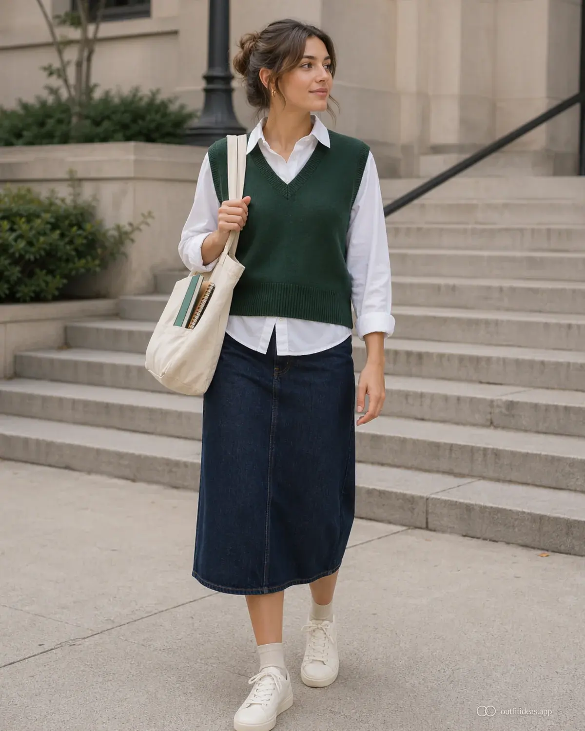 looks de colegio: look de contraste suave con estilismo completo, calzado práctico y accesorios pensados para la escena