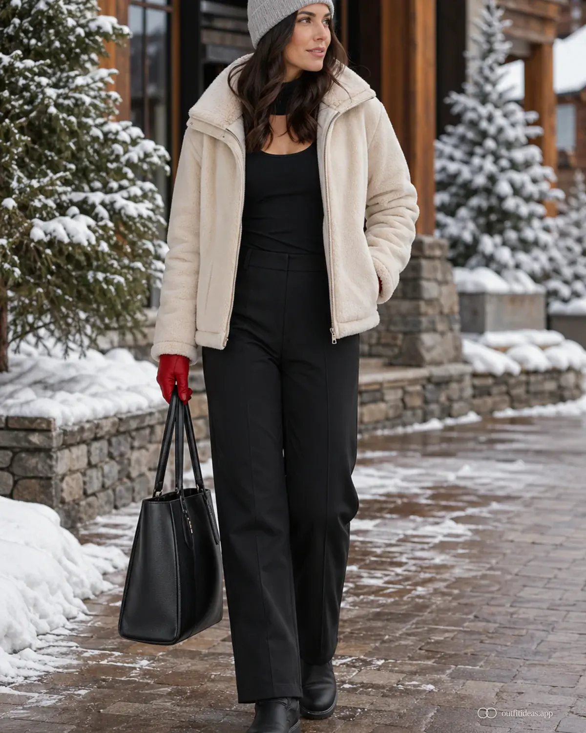 looks para esquiar: día con capas con conjunto completo, zapatos prácticos y accesorios pensados para la escena