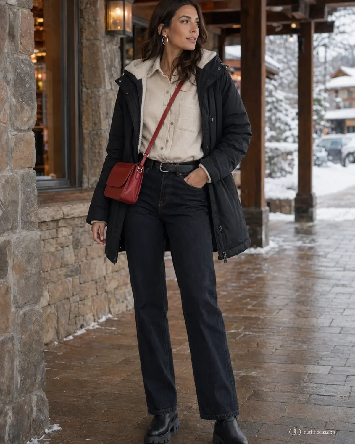 looks para esquiar: variante pulida con conjunto completo, zapatos prácticos y accesorios pensados para la escena