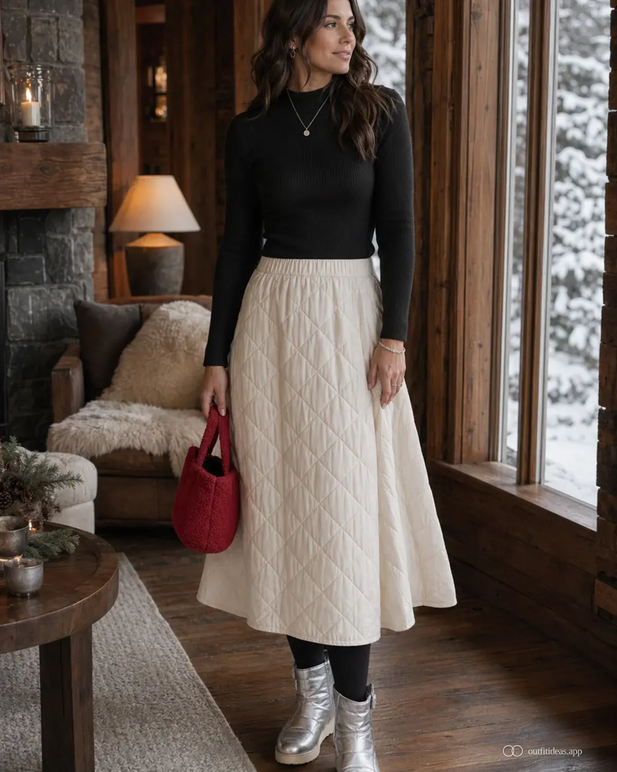 looks para esquiar: contraste suave con conjunto completo, zapatos prácticos y accesorios pensados para la escena