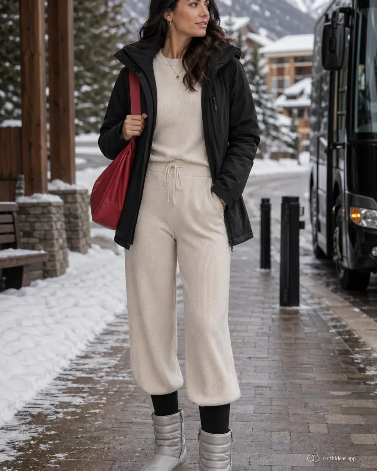 looks para esquiar: look para repetir con conjunto completo, zapatos prácticos y accesorios pensados para la escena