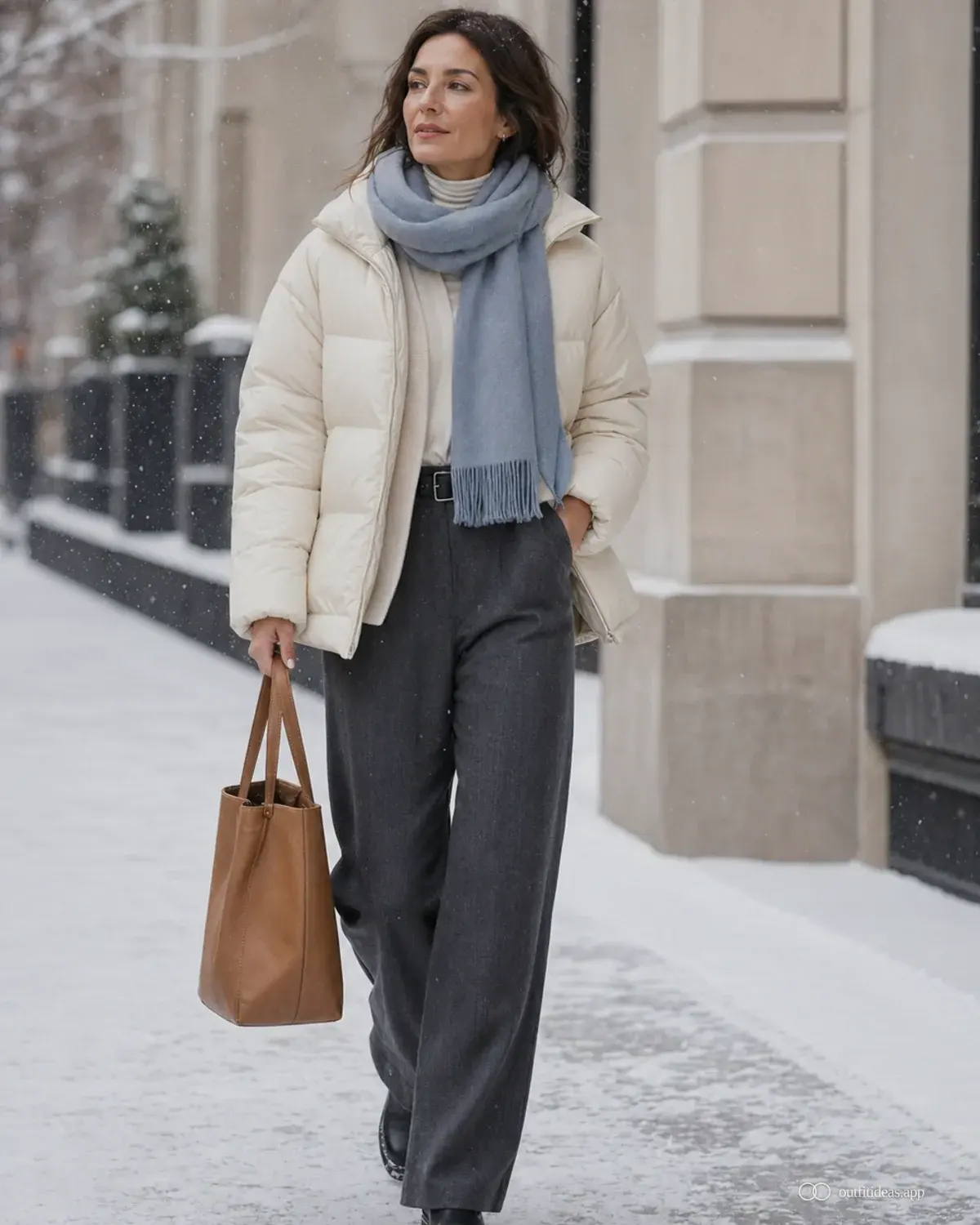idées de tenues pour jour de neige – journée superposée avec une tenue complète, des chaussures pratiques et des accessoires adaptés à la scène