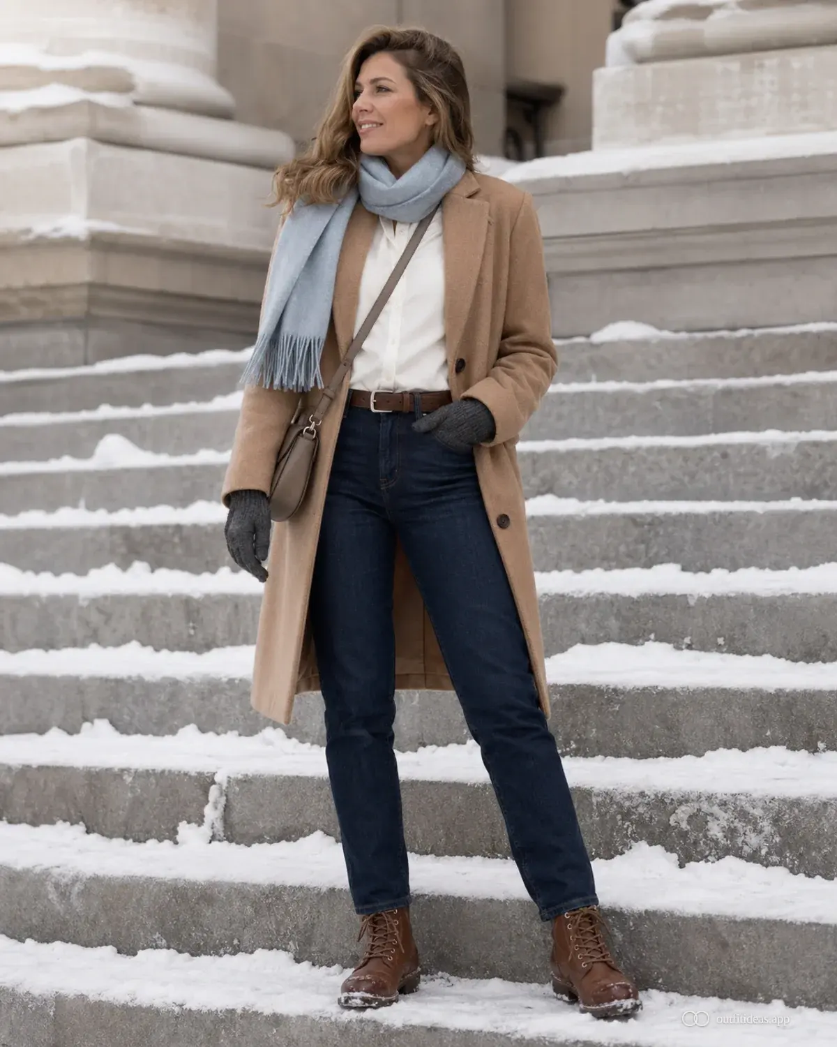 idées de tenues pour jour de neige – variante soignée avec une tenue complète, des chaussures pratiques et des accessoires adaptés à la scène