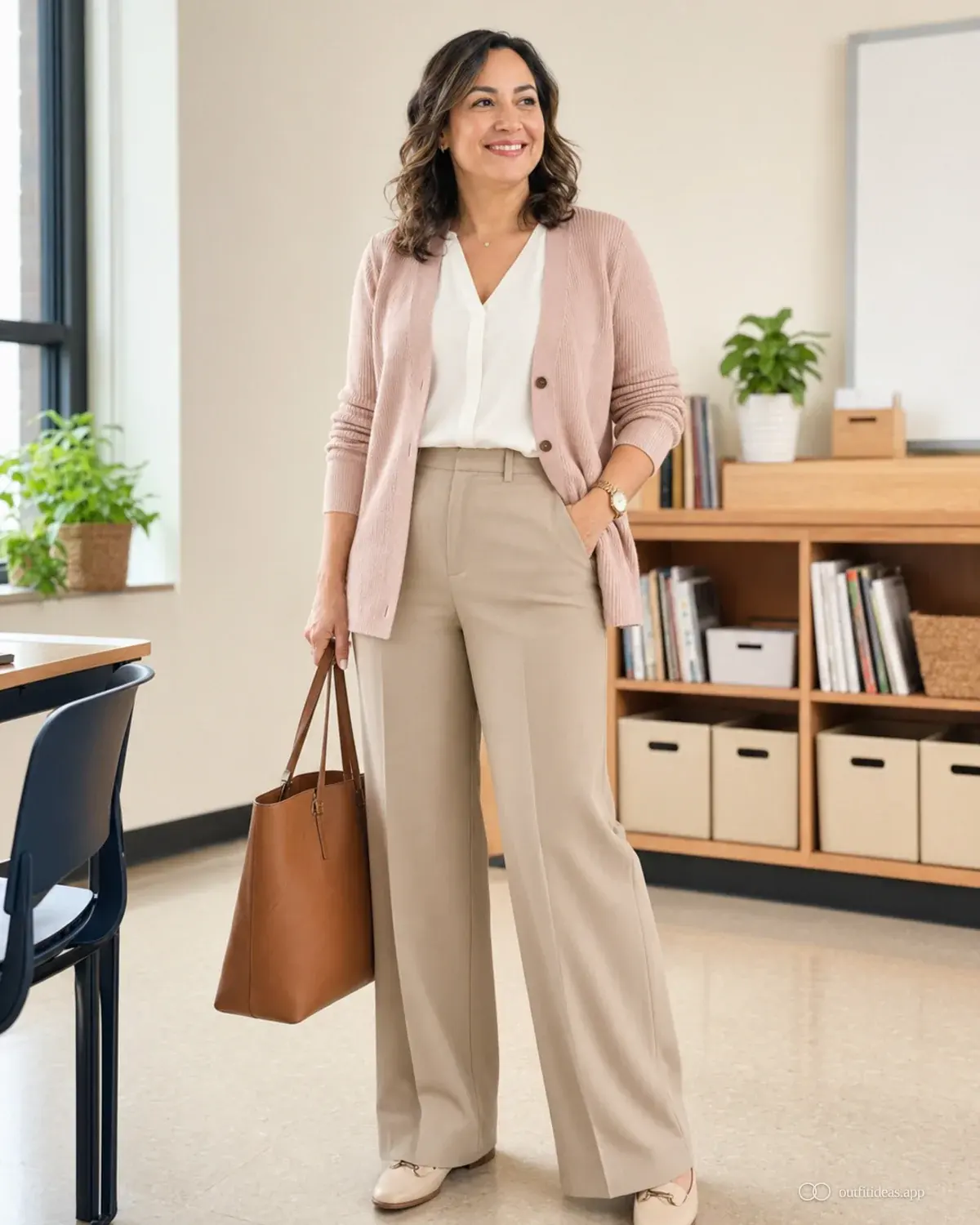 Outfit-Ideen für Lehrerinnen polierte Formel mit komplettem Outfit, praktischen Schuhen und passenden Accessoires