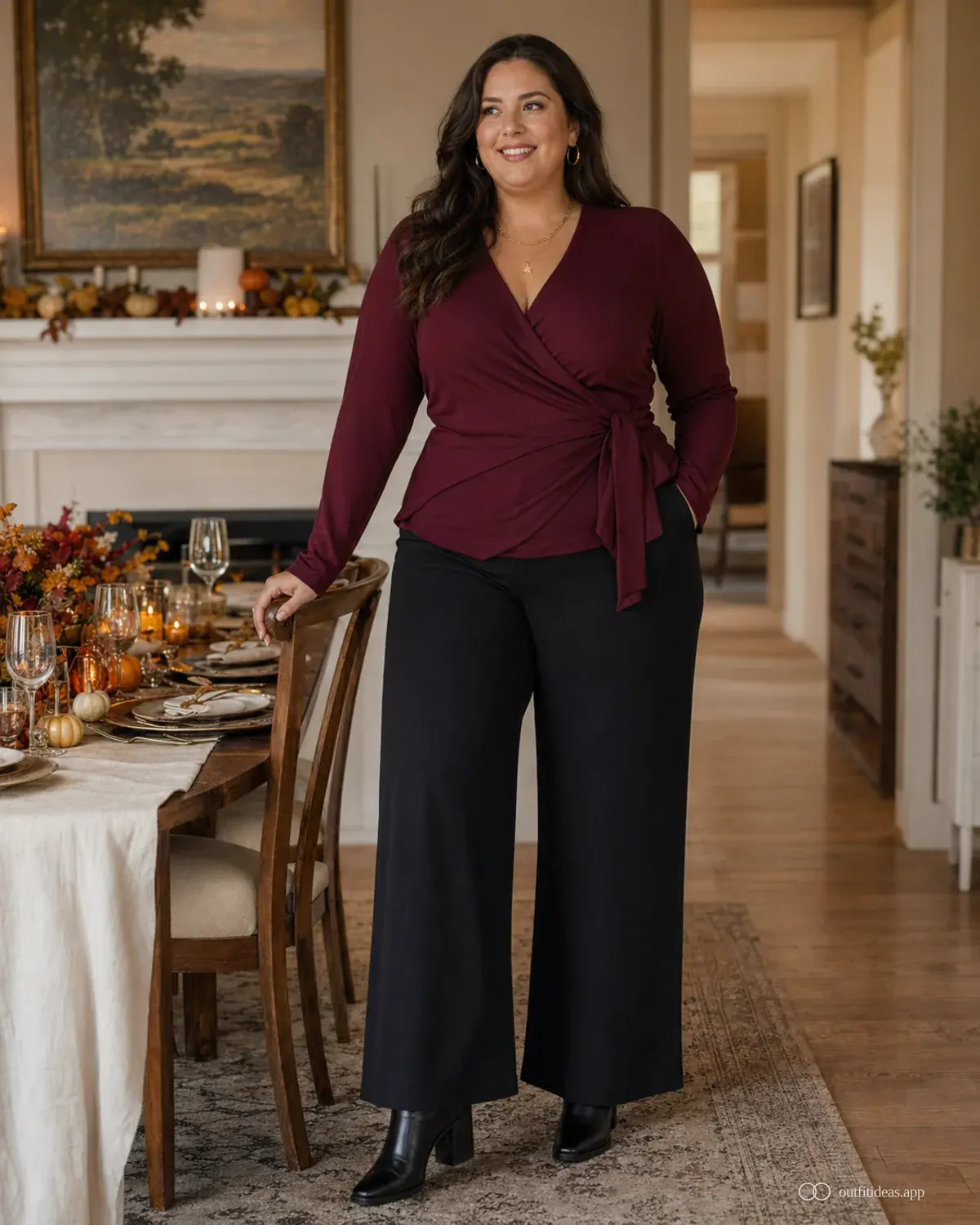 thanksgiving outfit ideas soft contrast look with a complete outfit, practical shoes, and scene-ready accessories