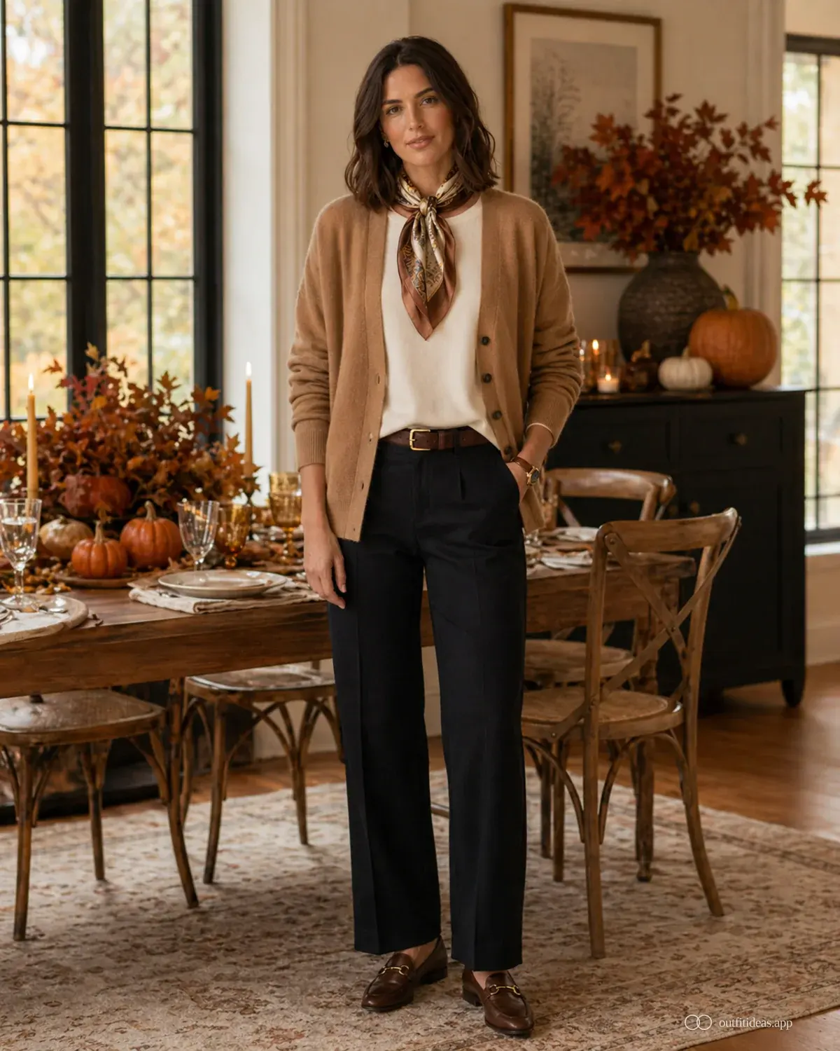 thanksgiving outfit ideas easy repeat outfit with a complete outfit, practical shoes, and scene-ready accessories