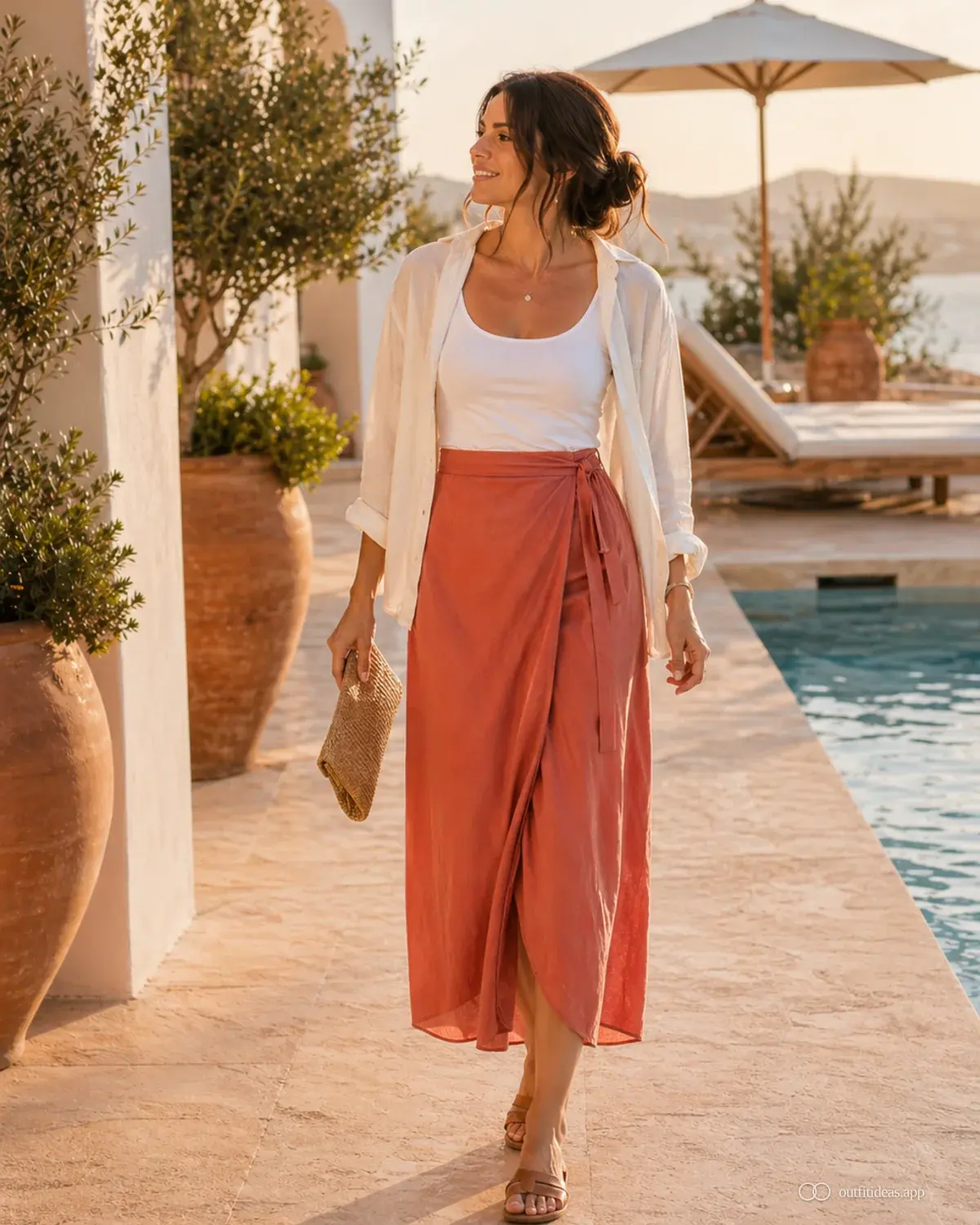 vacation outfit ideas 着回しコーデ。全身コーディネート、歩きやすい靴、シーンに合う小物を含む
