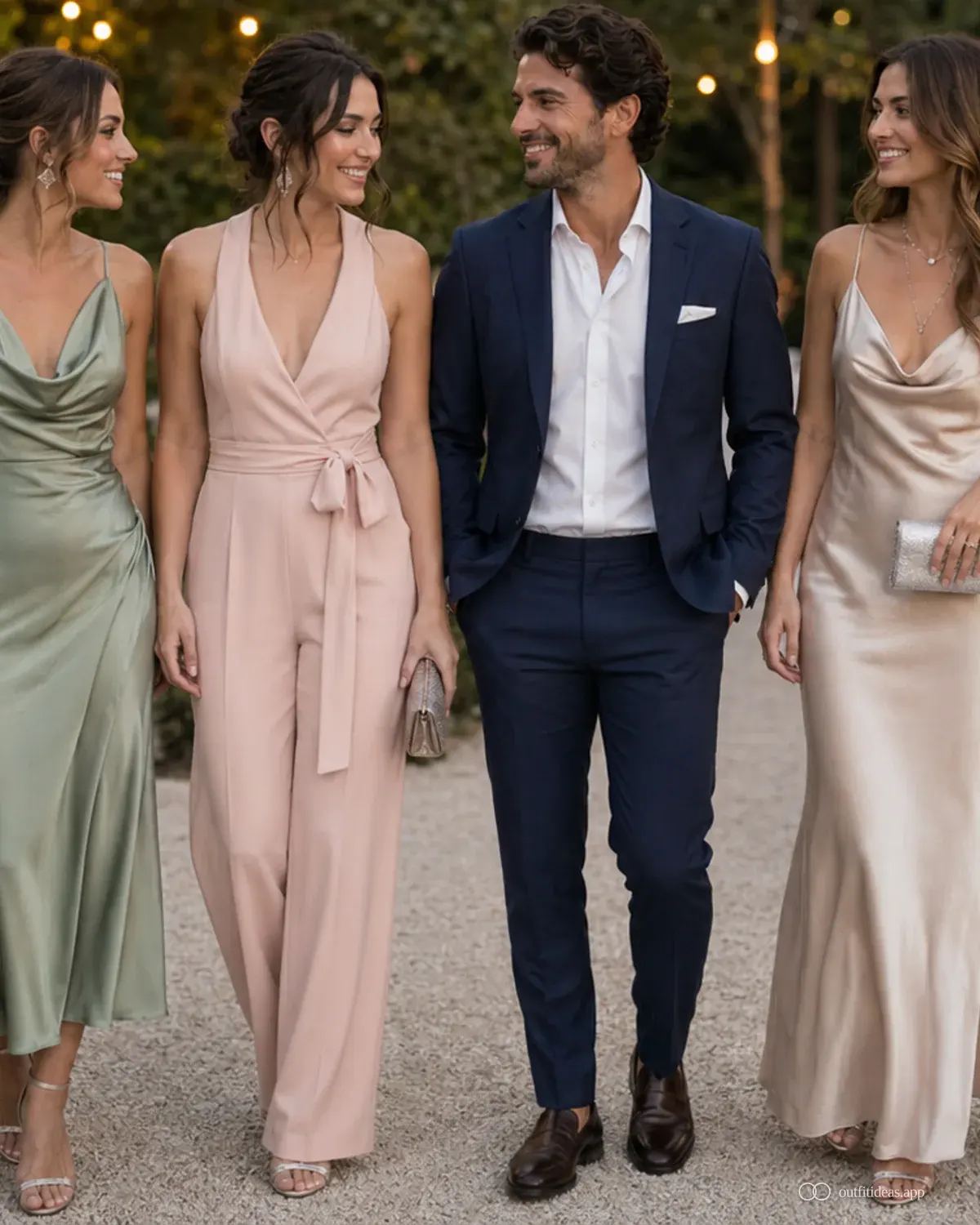 wedding guest outfit ideas hero image with a complete outfit, practical shoes, and scene-ready accessories