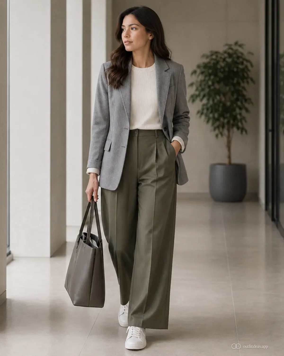 work outfit ideas weather plan with a complete outfit, practical shoes, and scene-ready accessories