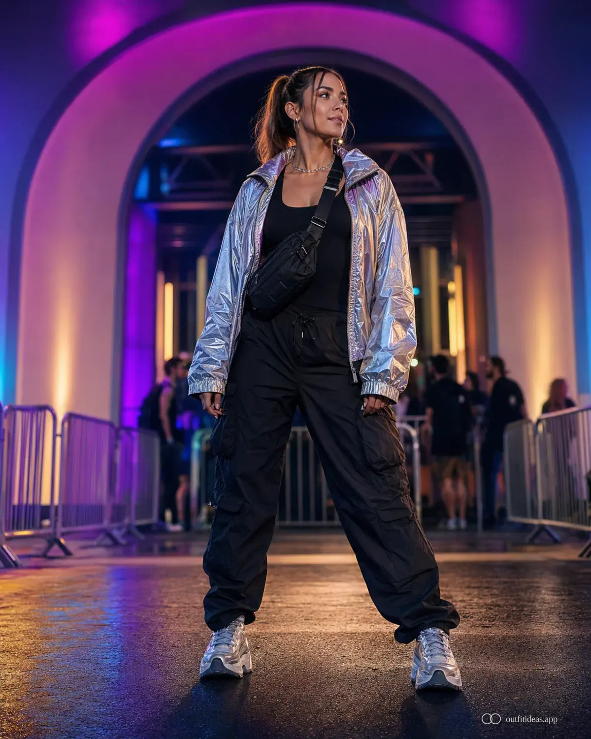 rave outfit ideas hero image with a complete outfit, practical shoes, and scene-ready accessories